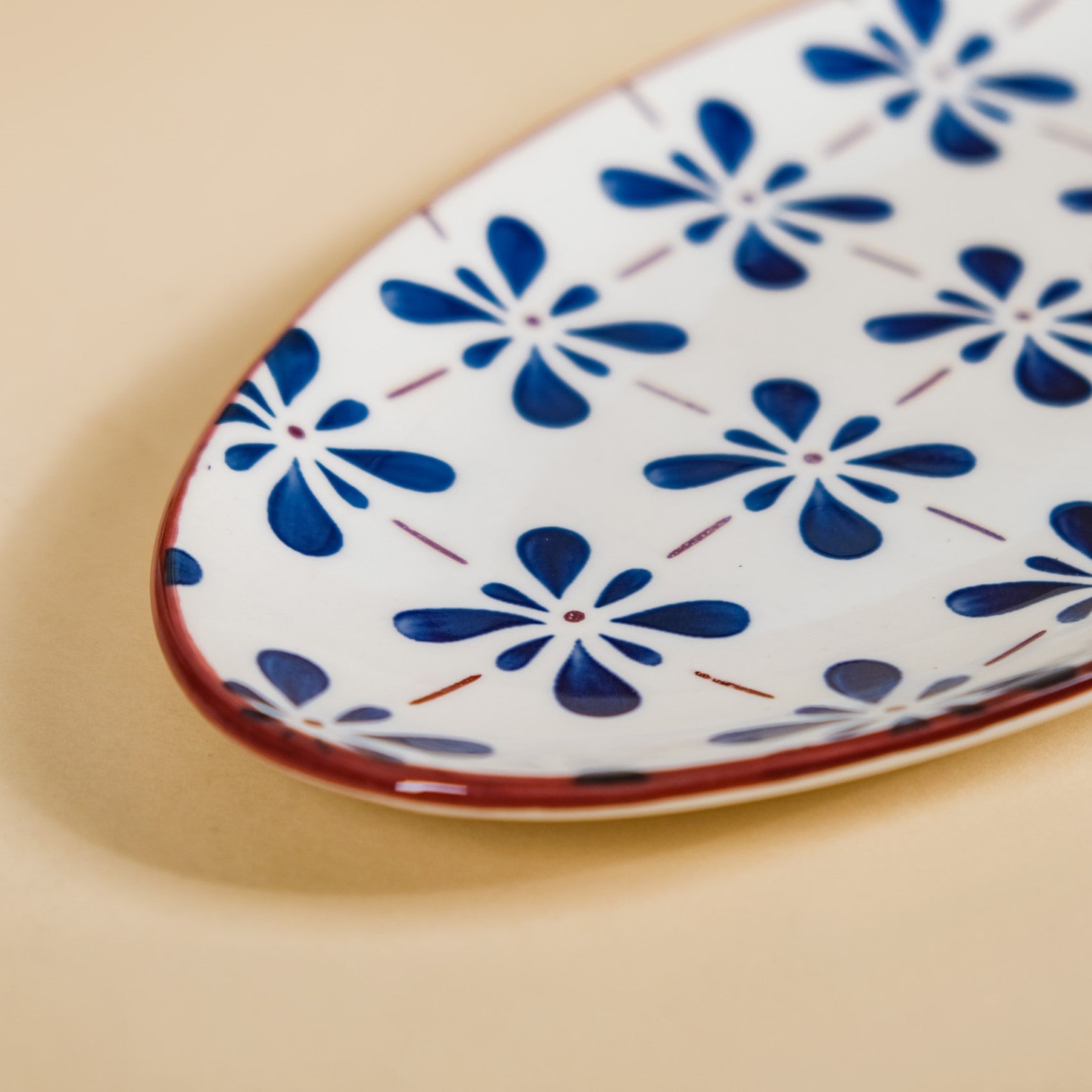 Blue Flower Oval Serving Platters Set Of 2 9 Inch