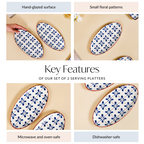 Blue Flower Oval Serving Platters Set Of 2 9 Inch