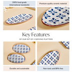 Blue Flower Oval Serving Platters Set Of 2 9 Inch