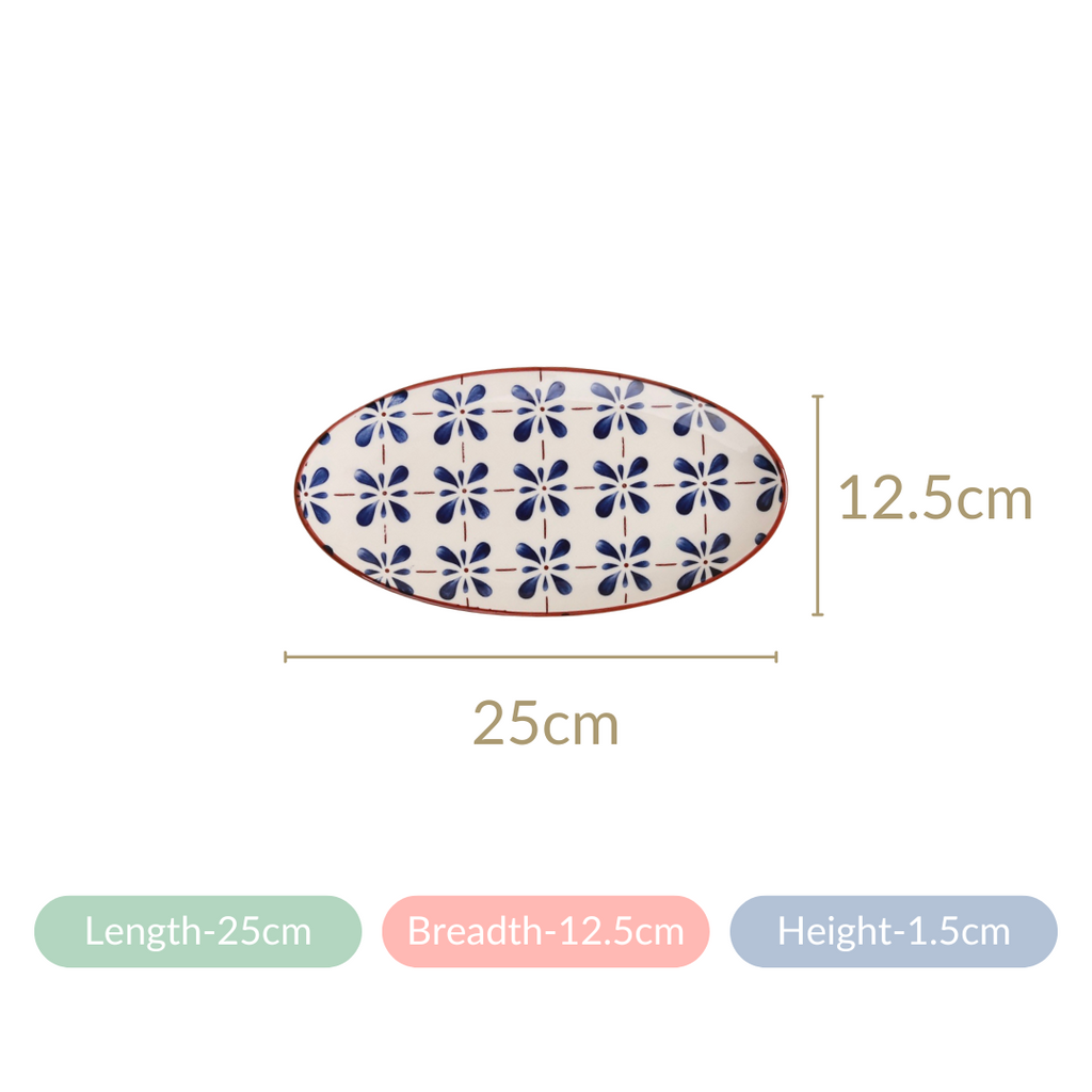 Blue Flower Oval Serving Platters Set Of 2 9 Inch