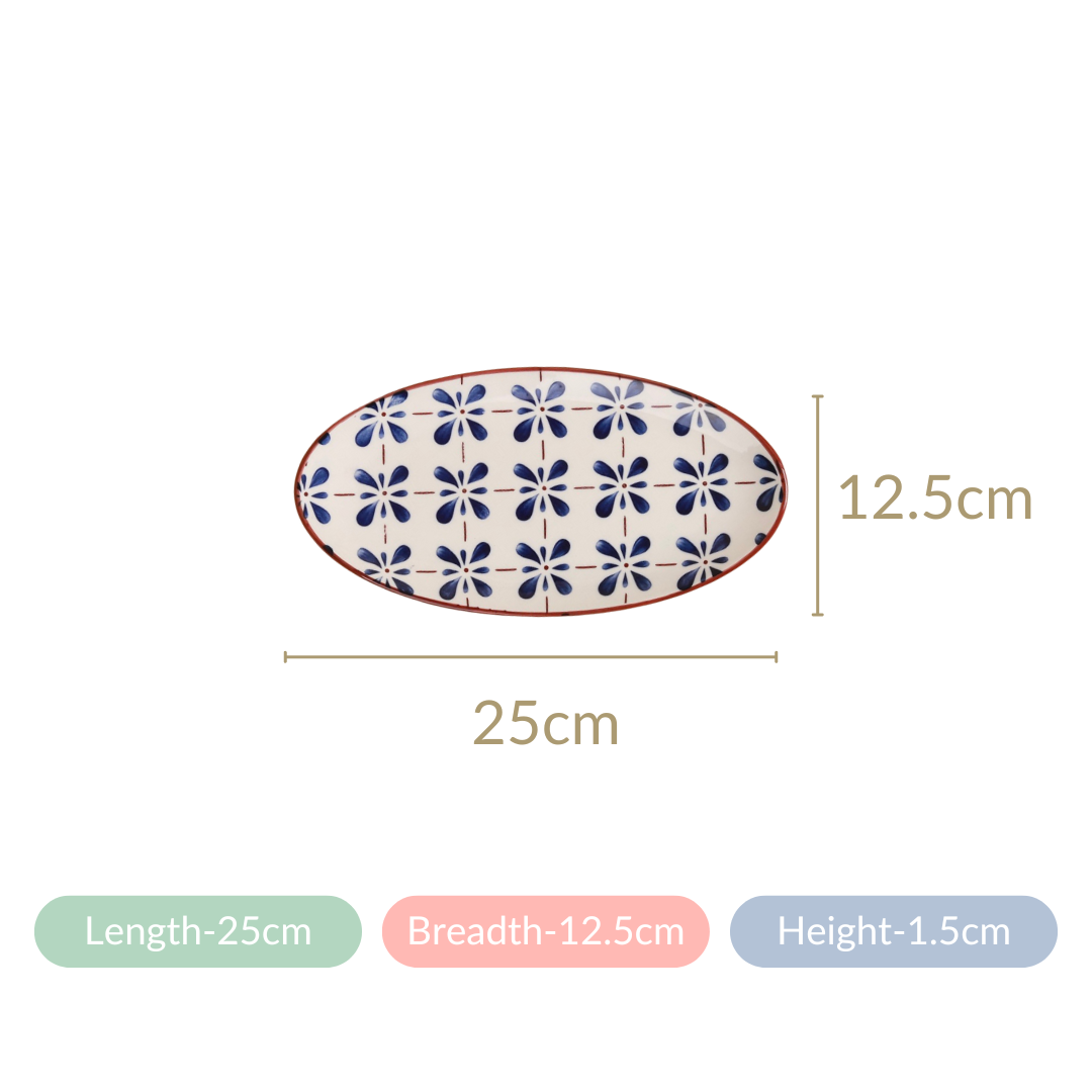 Blue Flower Oval Serving Platters Set Of 2 9 Inch