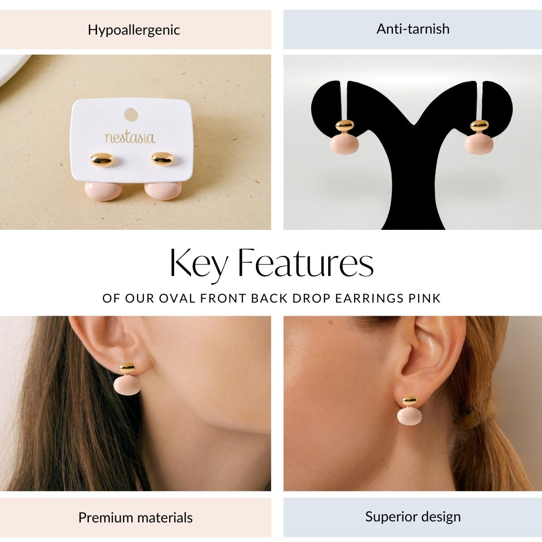 Oval Front Back Drop Earrings Pink
