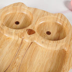 Owl Suction Base All Natural Bamboo Divided Plate Silicon Spoon Set