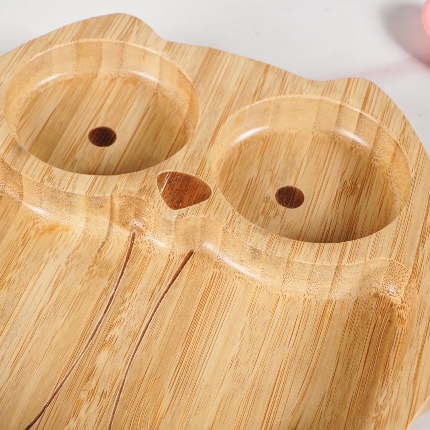 Owl Suction Base All Natural Bamboo Divided Plate Silicon Spoon Set