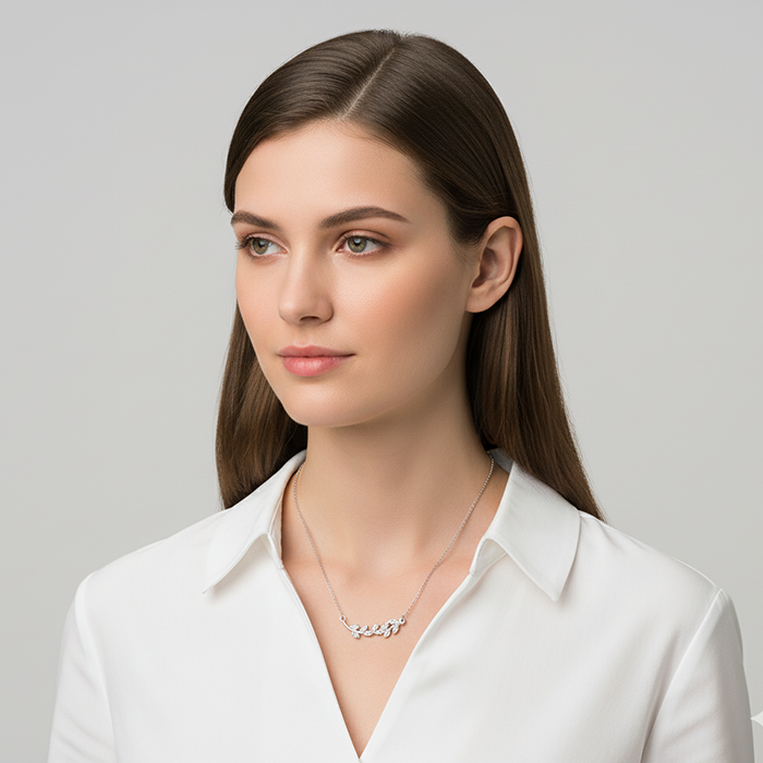 Anushka Sharma Silver Leaf Necklace