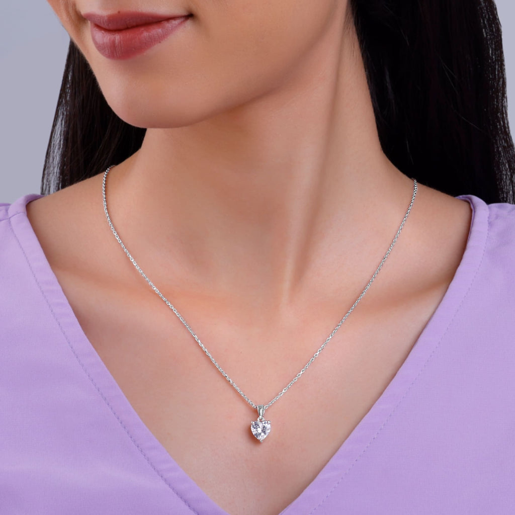 Anushka Sharma Silver Solitaire Heart  Pendant with Link Chain