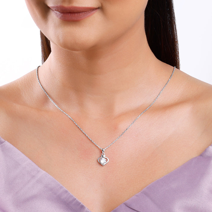 Silver Zircon Dual Heart Pendant with Link Chain