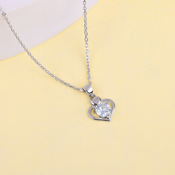 Silver Zircon Dual Heart Pendant with Link Chain