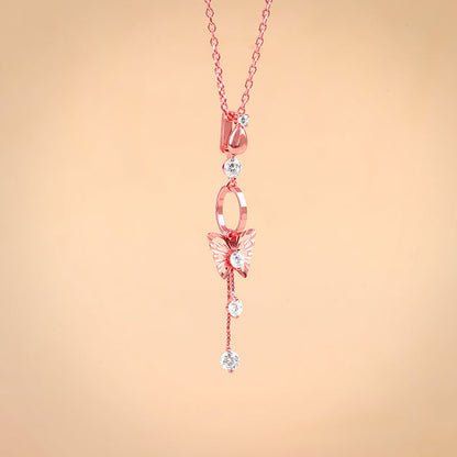 Rose Gold Charming Butterfly Pendant with Link Chain