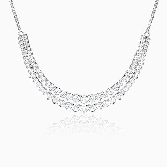 Silver Sparkling Solitaire Layered Necklace