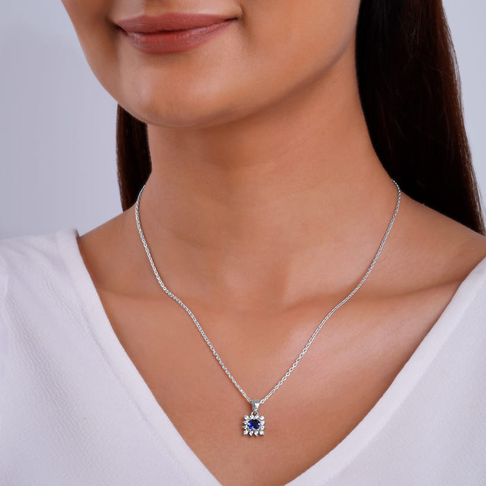 Anushka Sharma Silver Royal Blue Pendant with Link Chain