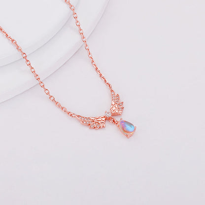 Rose Gold Divine Wings Moonstone Drop Necklace