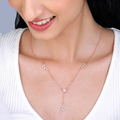 Rose Gold Leaf Lariat Necklace