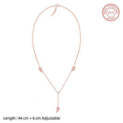 Rose Gold Leaf Lariat Necklace
