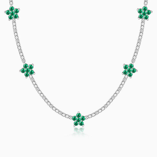 Silver Green Floral Necklace