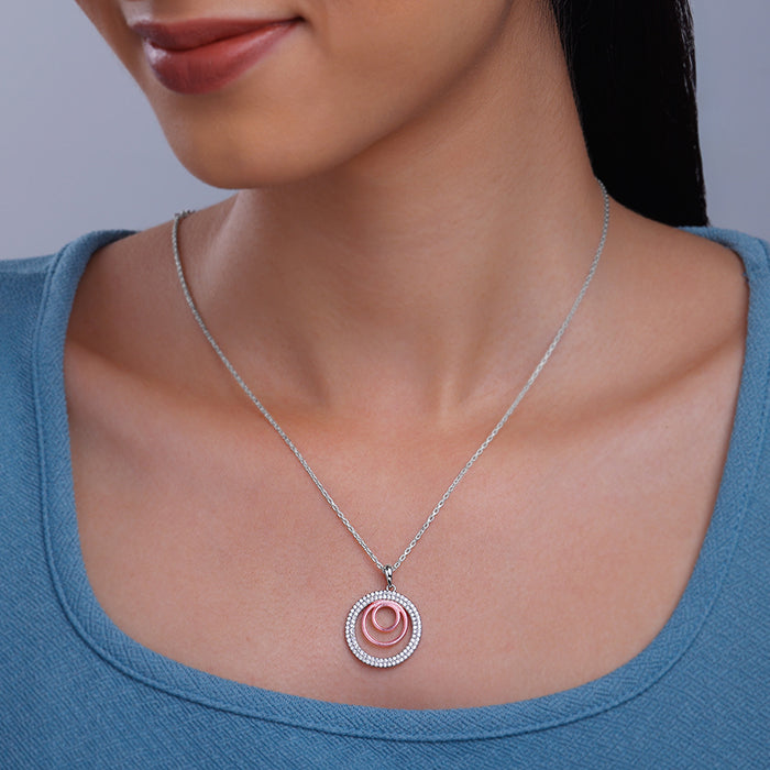 Dual Tone Luna Halo Pendant With Link Chain