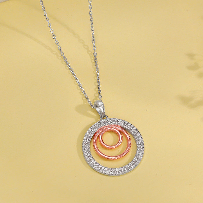 Dual Tone Luna Halo Pendant With Link Chain