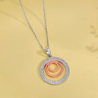Dual Tone Luna Halo Pendant With Link Chain