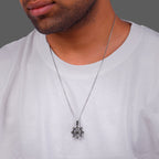Black Rhodium Time Wheel Pendant With Box Chain For Him