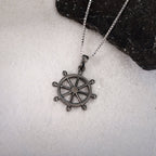 Black Rhodium Time Wheel Pendant With Box Chain For Him