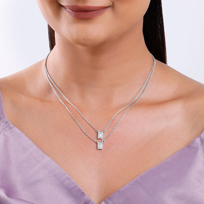 Silver Radiant Baguette Layered Necklace