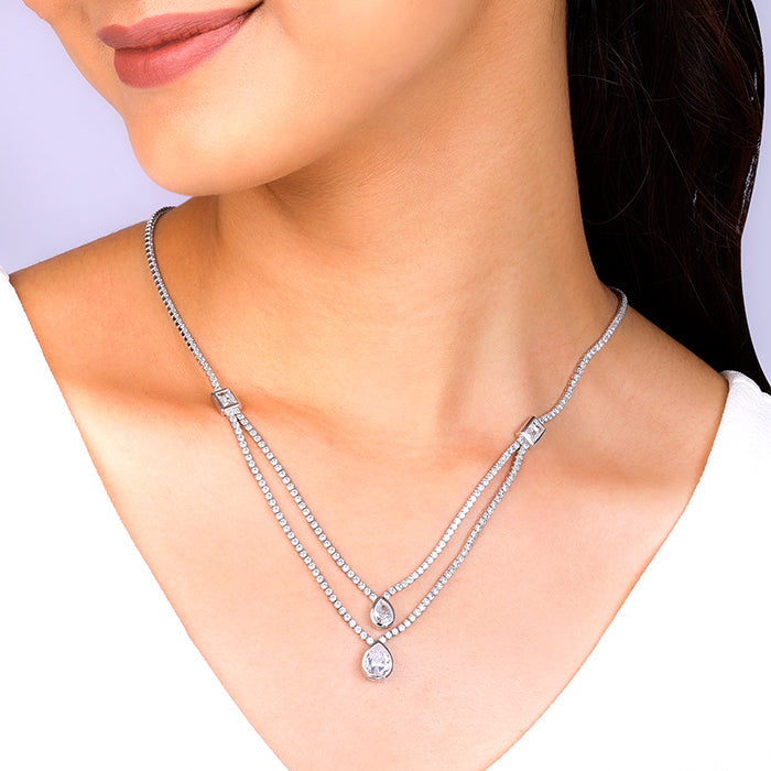 Anushka Sharma Silver Layered Drop necklace