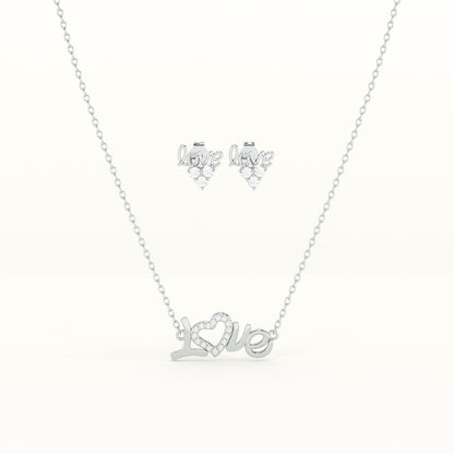 Love 925 Sterling Silver  Necklace and Earring Set