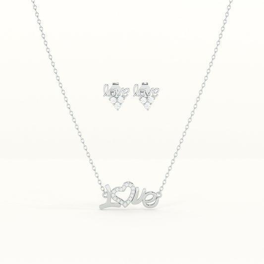 Love 925 Sterling Silver  Necklace and Earring Set