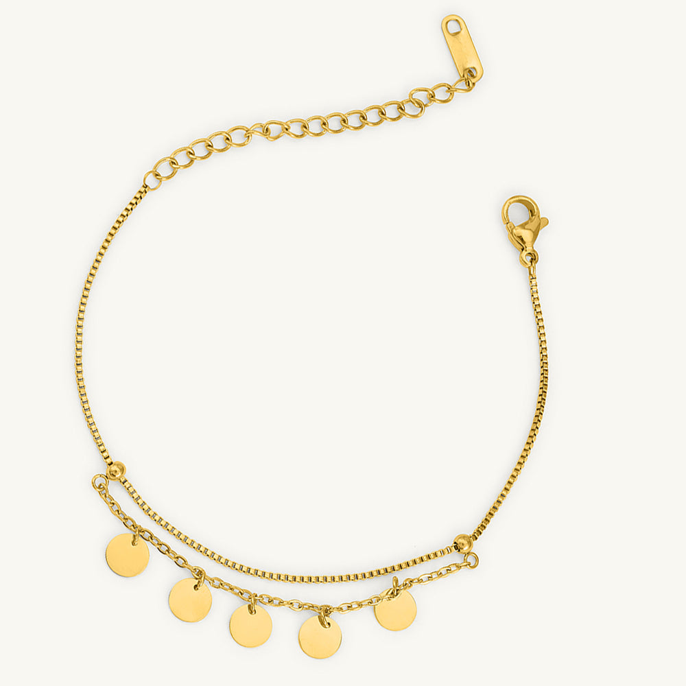 Circle Ring Double Layer Necklace & Tiny Plates Bracelet Combo Set