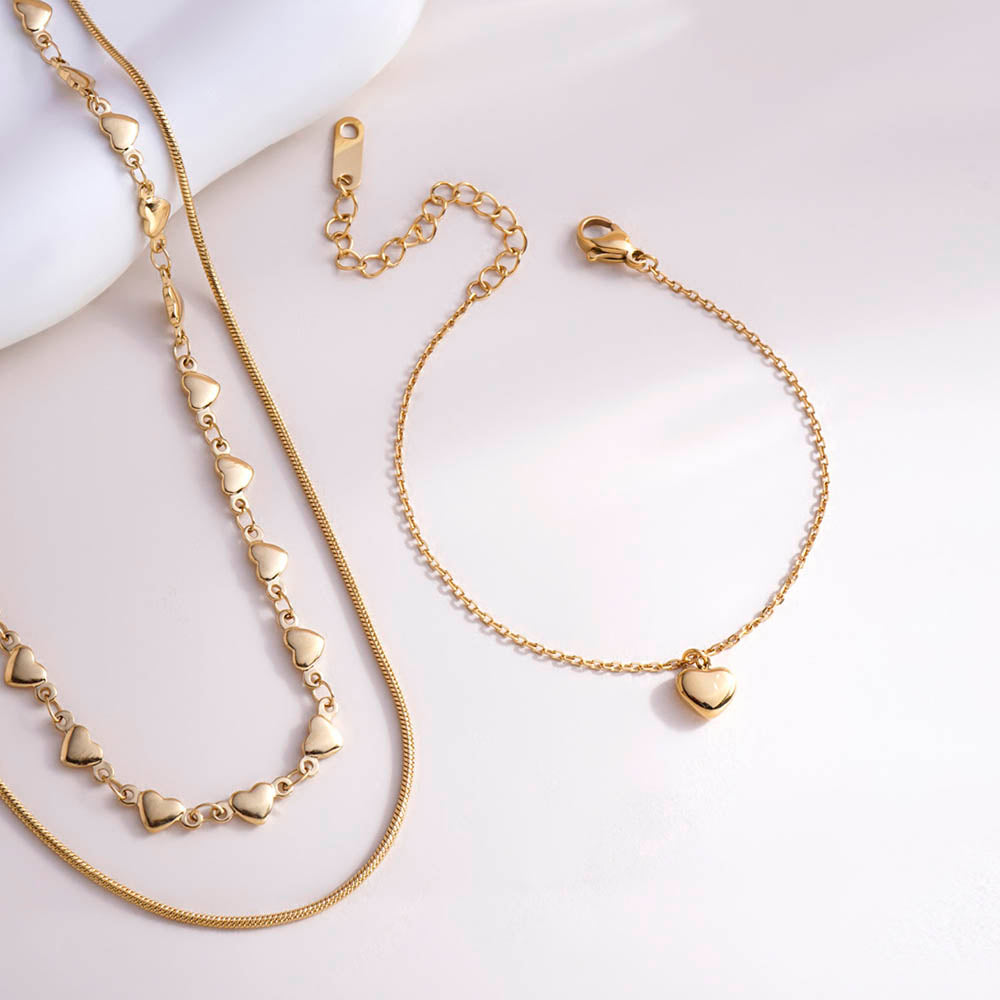 Cute Heart Bracelet & Love Embrace Two Layered Necklace Combo Set