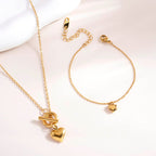 Cute Heart Bracelet & Ridge Heart T-Bar Necklace Combo Set