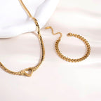 Chunky Small Bracelet & Cuban Chain Hollow Heart Necklace Combo Set