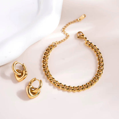 Chunky Small Bracelet & Gold Heart Hoop Earrings Combo Set