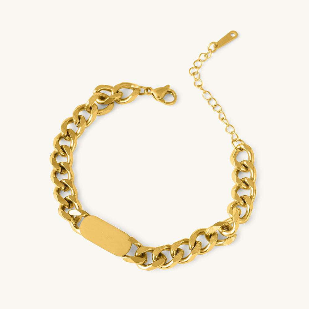 Cuban Chain Hollow Heart Necklace & Small Bar Bracelet Jewellery Set