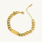 Cuban Chain Hollow Heart Necklace & Small Bar Bracelet Jewellery Set