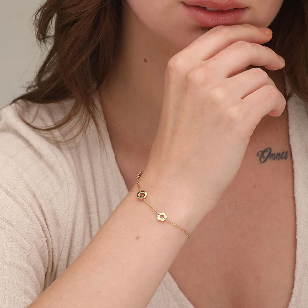 Black Onyx Two Layer Necklace & Flower Charm Bracelet Combo Set