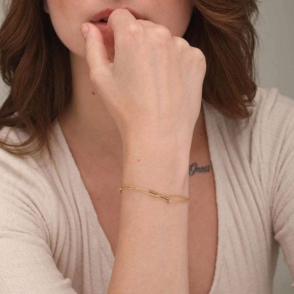 Bar Charm Bracelet & Classic Round Hoop Earrings Combo Set