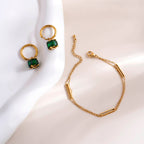 Bar Charm Bracelet & Emerald Hoop Earrings Combo Set