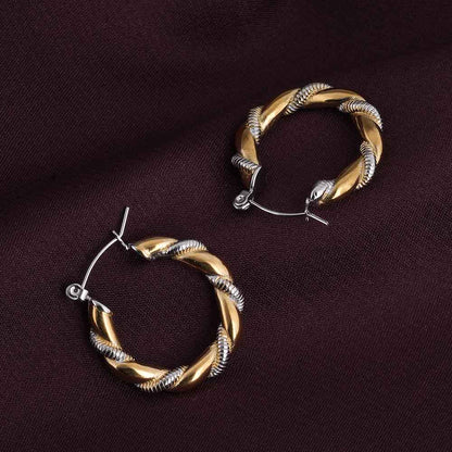 Golden Silver Twisted Hoop Earrings