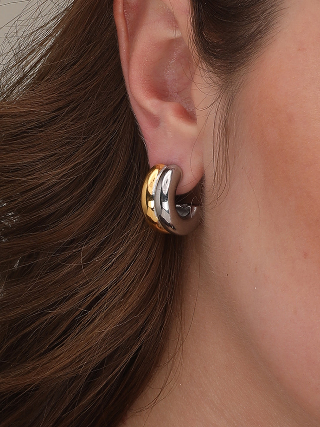 Sparkling Line Bangle Bracelet & Golden Silver Chunky Hoop Earrings Combo Set