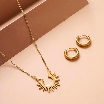 Sun Rays Necklace & Classic Textured Hoops Combo Set