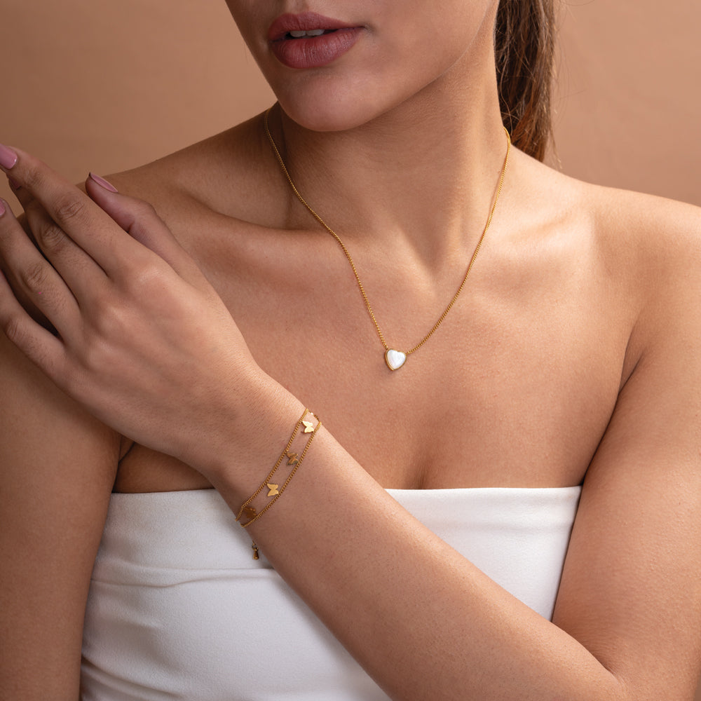 White Heart Necklace & Luminous Lore Bracelet Combo Set