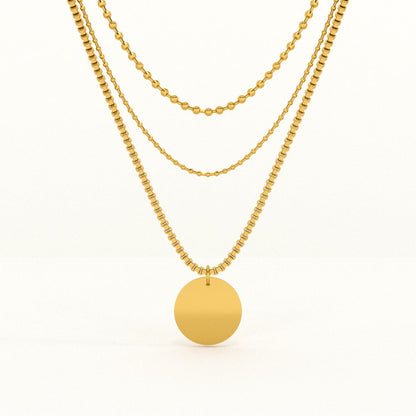 Tiny Plates Bracelet & Round Belle Three Layer Necklace Combo Set