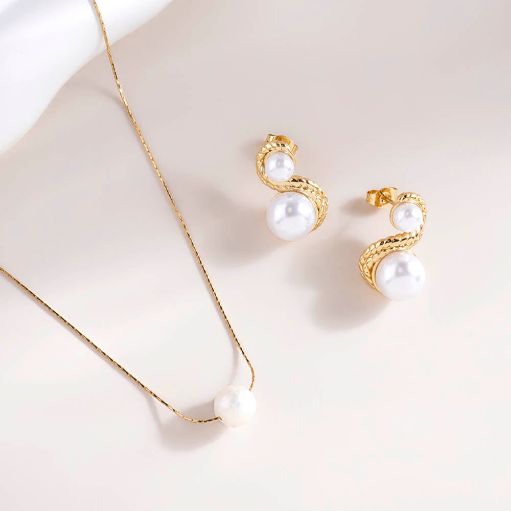 Delicate Pearl Necklace & Enchantress Pearl Stud Earrings Combo Set