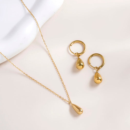 Thin Drop Necklace & Waterdrop Hoop Earrings Combo Set