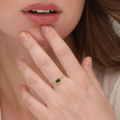 Golden Infinity Necklace & Dainty Black Stone Chain Ring Gift set