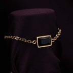 Dainty Black Stone Adjustable Chain Ring