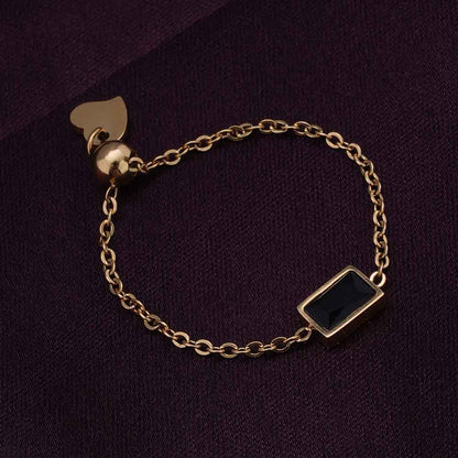 Golden Infinity Necklace & Dainty Black Stone Chain Ring Gift set