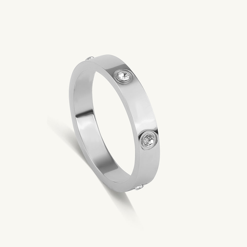 Elegant Diamond Silver Band Ring