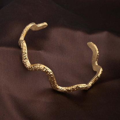 Wavy textured Cuff Gold Bracelet